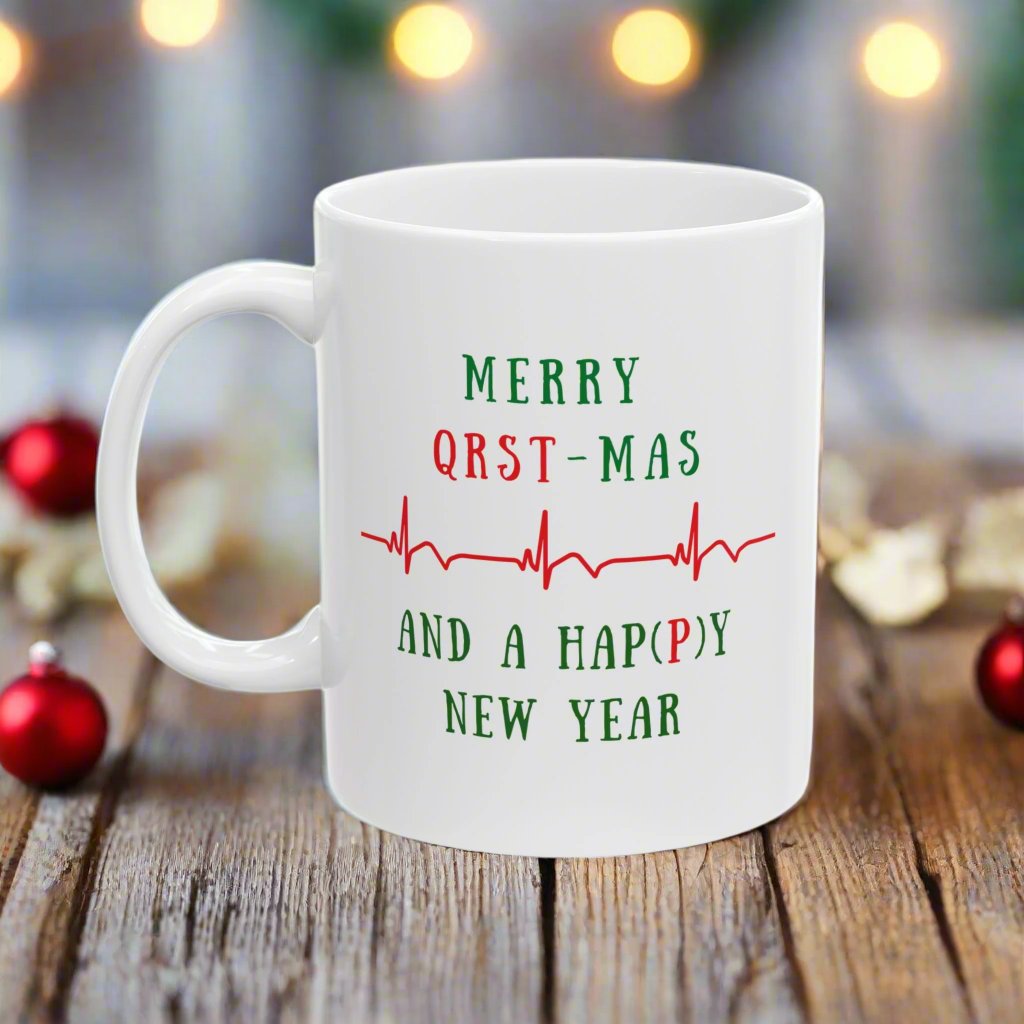 Cardiology Holiday Mug, Funny EKG Heartbeat Mug, Christmas Medical Mug for Cardiologists, Nurse Xmas Gift, Cardiac Cath Lab Coffee Mug, Heart Doctor Gift, Medical Humor Mug