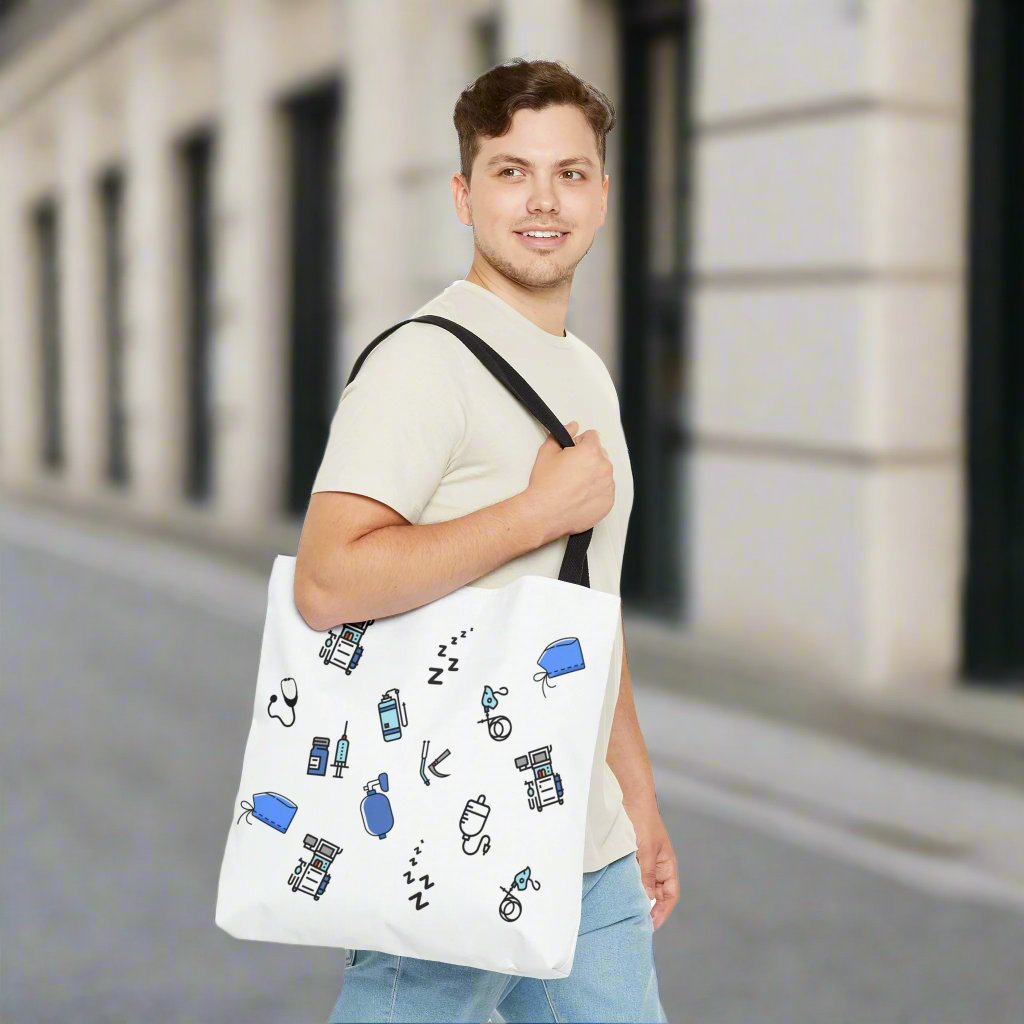 White Anesthesia tote bag, CRNA, Nurse Anesthetist, Anesthesiologist, SRNA, Resident, Doctor, nurse gift.