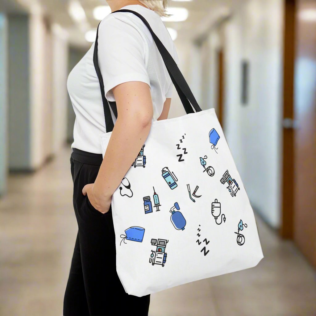 White Anesthesia tote bag, CRNA, Nurse Anesthetist, Anesthesiologist, SRNA, Resident, Doctor, nurse gift.