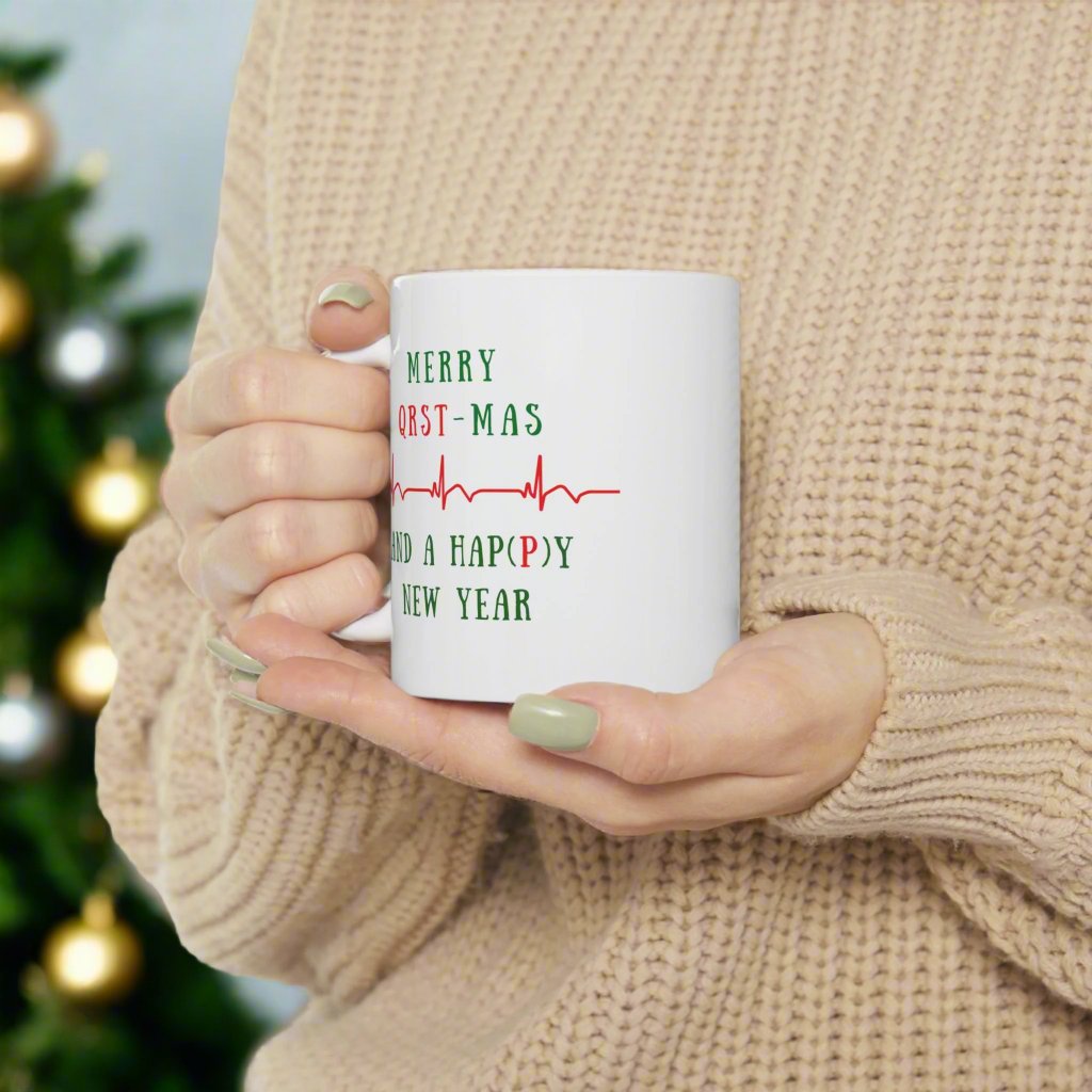 Cardiology Holiday Mug, Funny EKG Heartbeat Mug, Christmas Medical Mug for Cardiologists, Nurse Xmas Gift, Cardiac Cath Lab Coffee Mug, Heart Doctor Gift, Medical Humor Mug