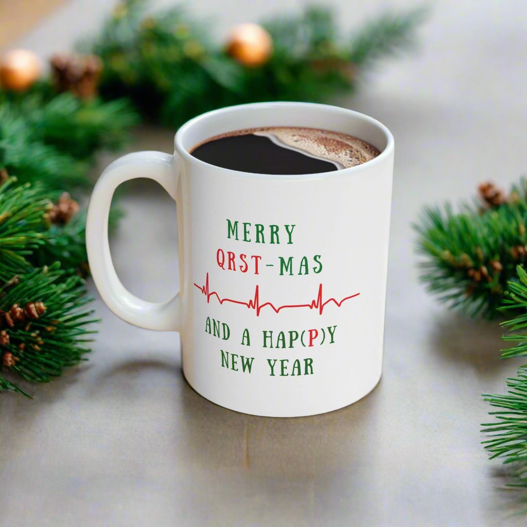 Cardiology Holiday Mug, Funny EKG Heartbeat Mug, Christmas Medical Mug for Cardiologists, Nurse Xmas Gift, Cardiac Cath Lab Coffee Mug, Heart Doctor Gift, Medical Humor Mug