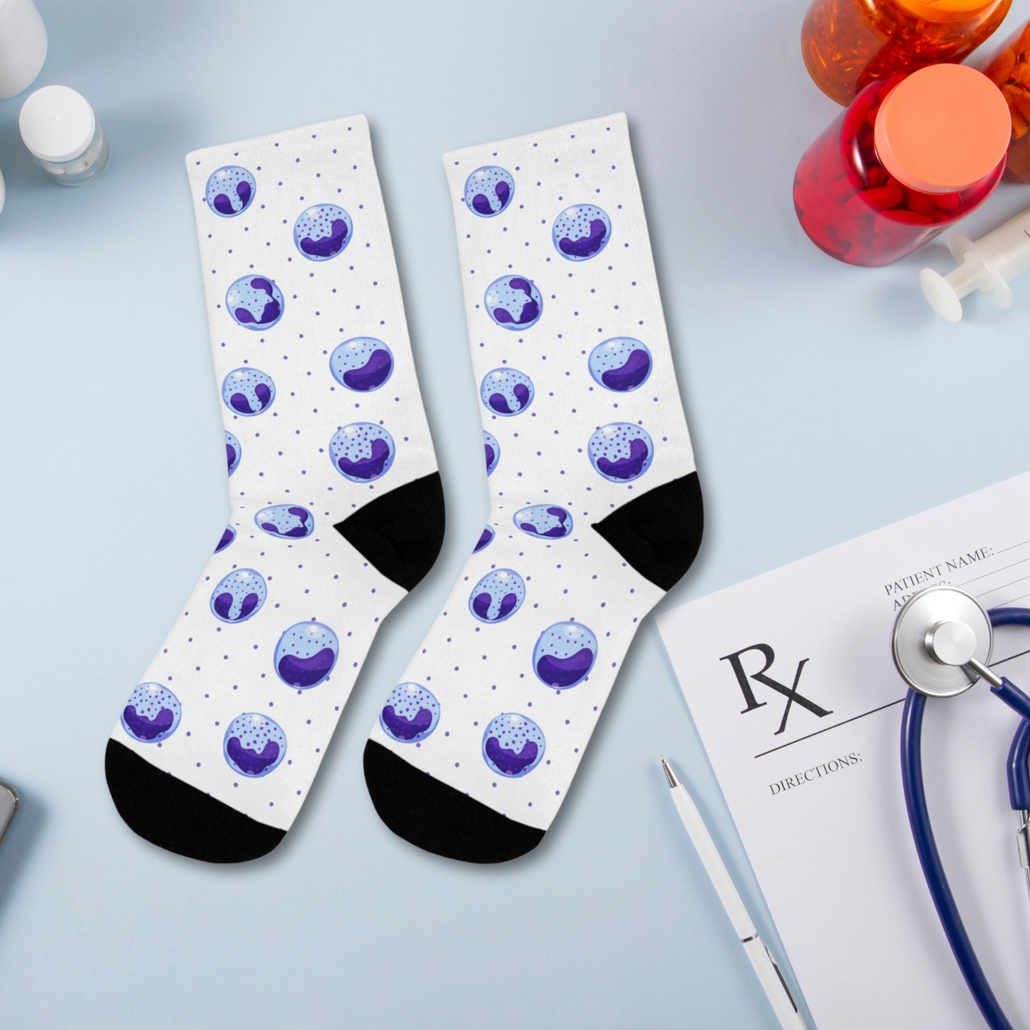 Hematology, band blood cells socks, doctor socks, lab tech socks, microbiology, blood cells, oncology socks, band cells, medical socks