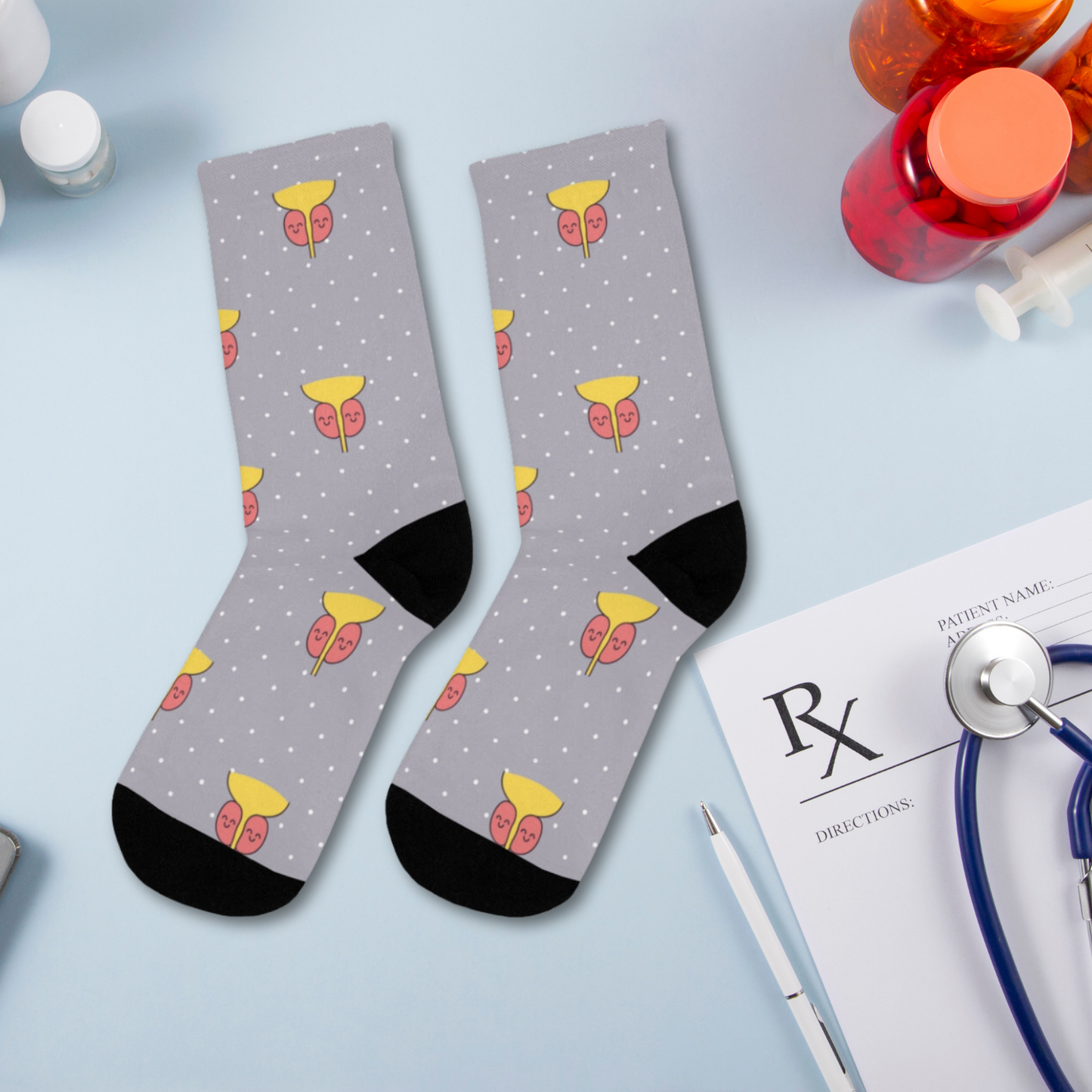 Grey Prostate socks, prostate socks, urologist, urology resident, urology nurse gift, doctor socks, anatomy socks.