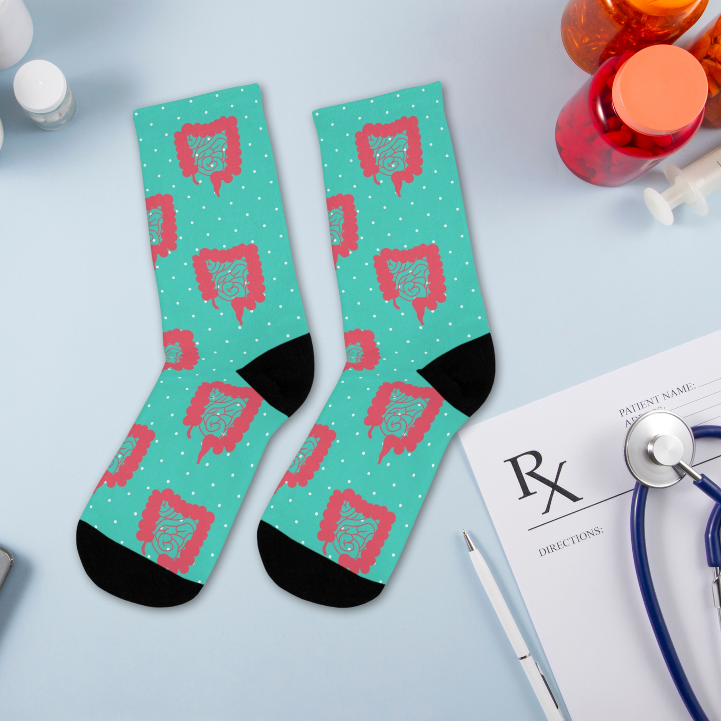 Blue Colorectal socks, Colon, surgeon gift, general surgery, gastrointestinal doctor, doctor socks.