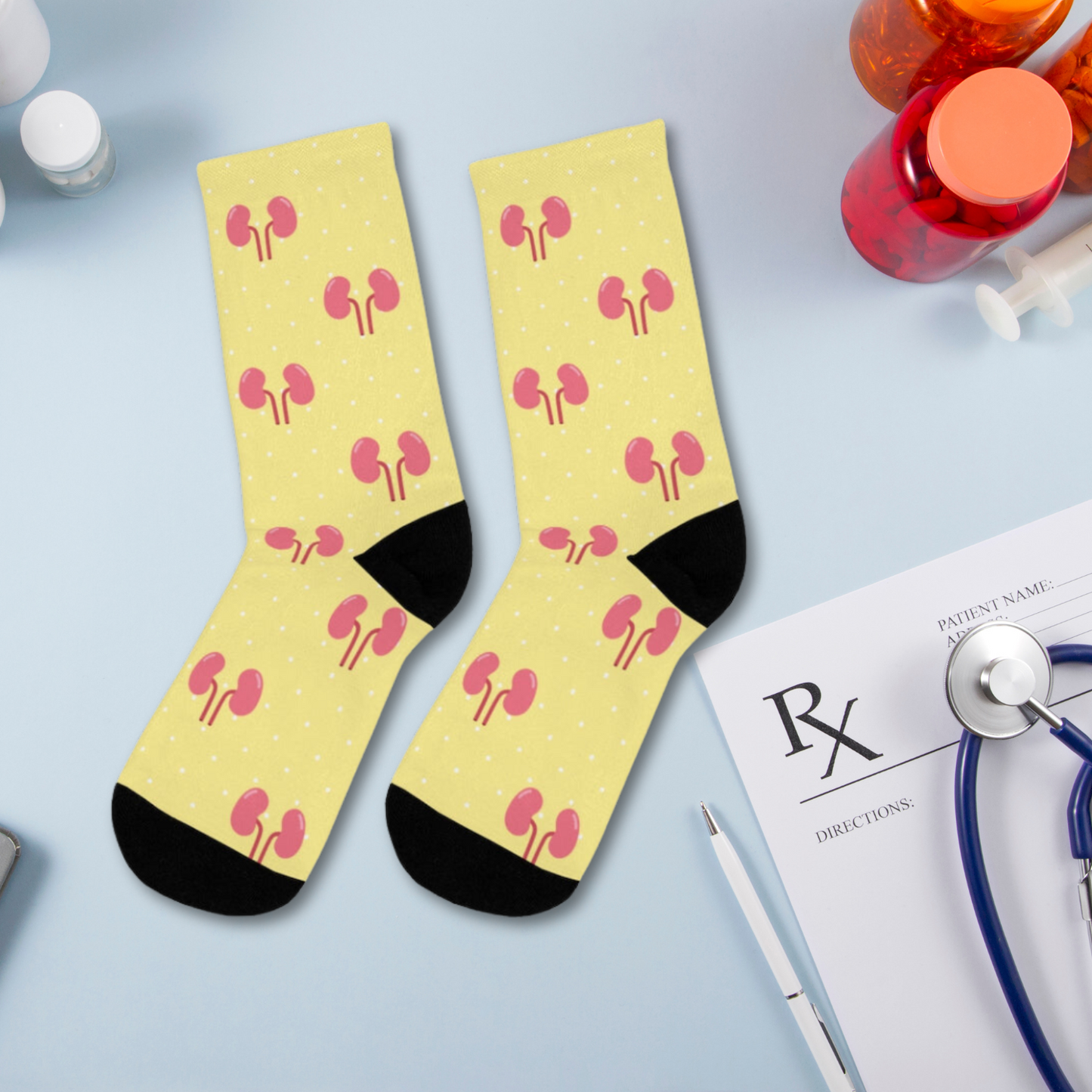 Yellow Kidney Nephrology/ Urology socks, Nephrologist, urologist, urology resident, urology nurse gift.