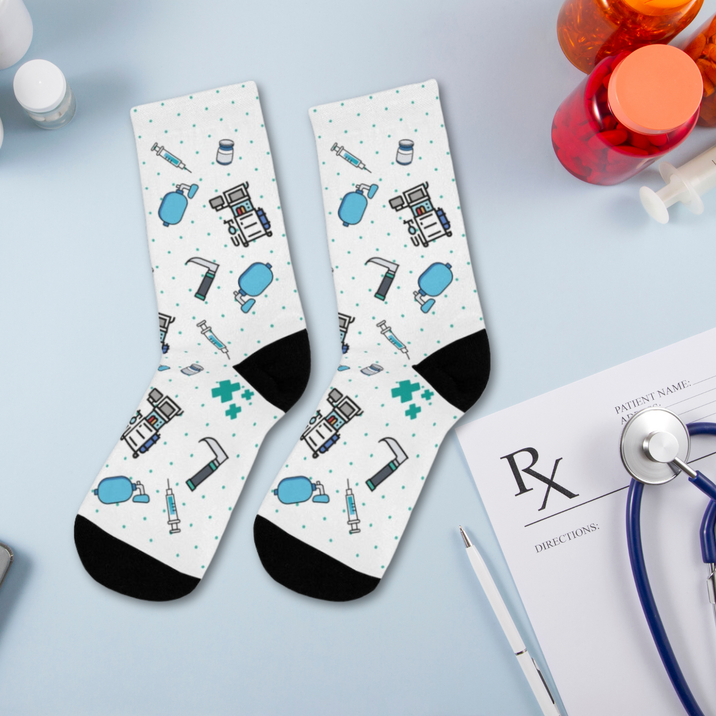White Anesthesia socks, CRNA, anesthetist, anesthesiologist, surgery socks, SRNA, nurse anesthetist gift