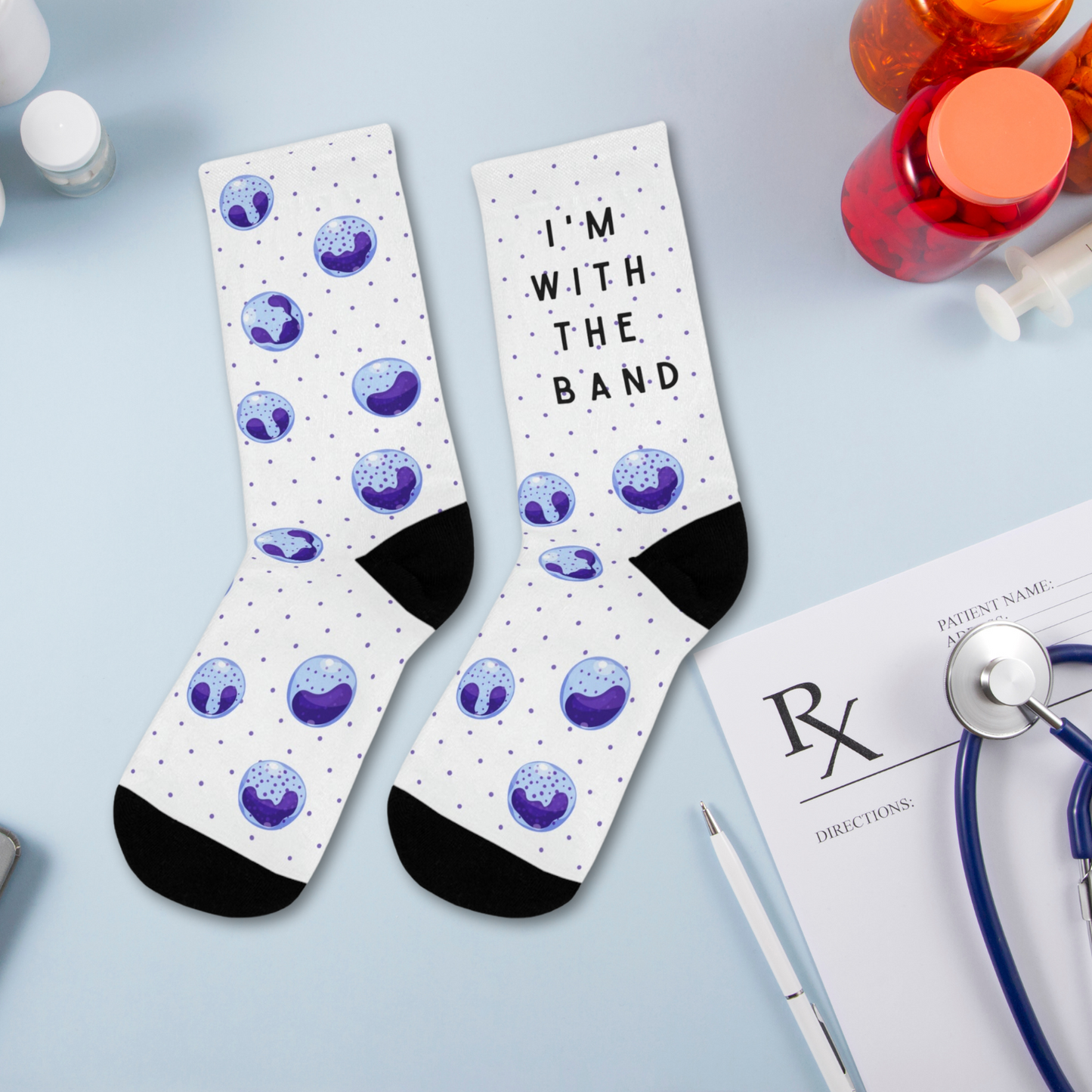 Hematology, Im with the band socks, doctor socks, lab tech socks, microbiology, blood cells, oncology socks, band cells, medical socks