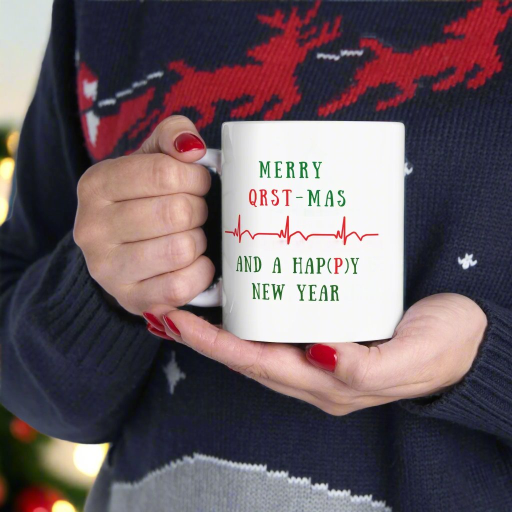 Cardiology Holiday Mug, Funny EKG Heartbeat Mug, Christmas Medical Mug for Cardiologists, Nurse Xmas Gift, Cardiac Cath Lab Coffee Mug, Heart Doctor Gift, Medical Humor Mug