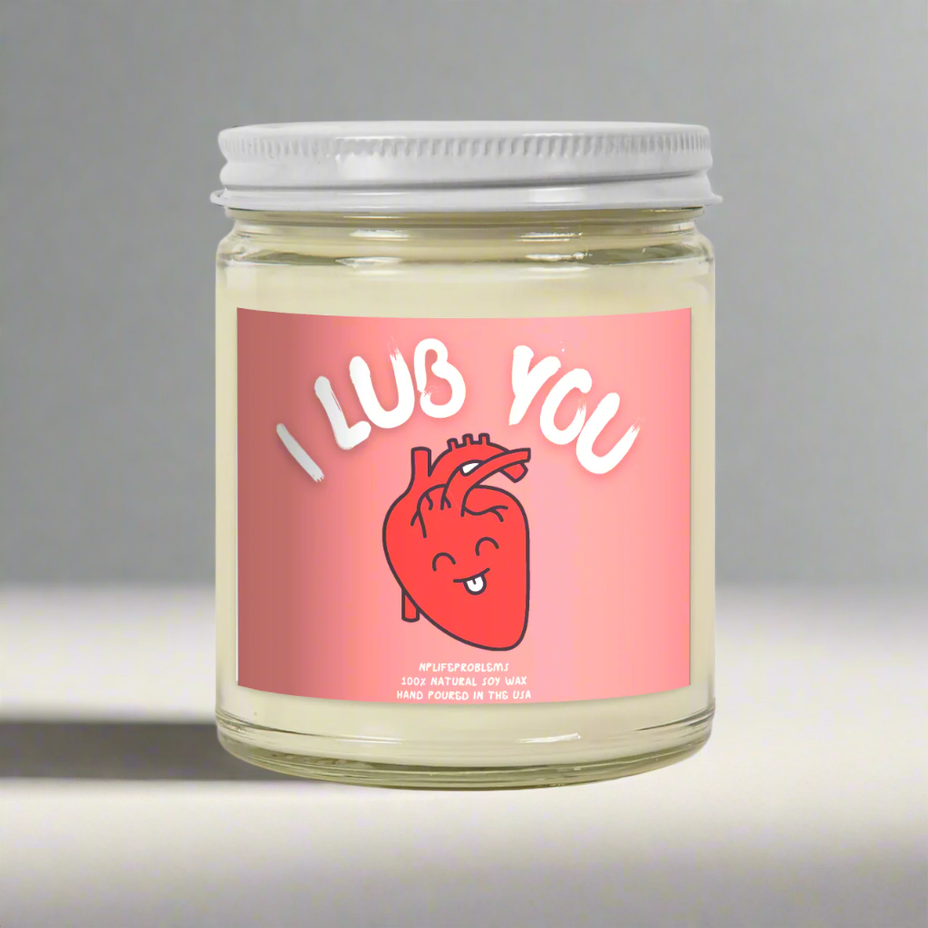 I Lub You Heart Candle, Medical Humor Valentine’s Gift, Cardiology Candle for Cardiologists, Anniversary Gift for Doctors, Funny Heart-Themed Candle