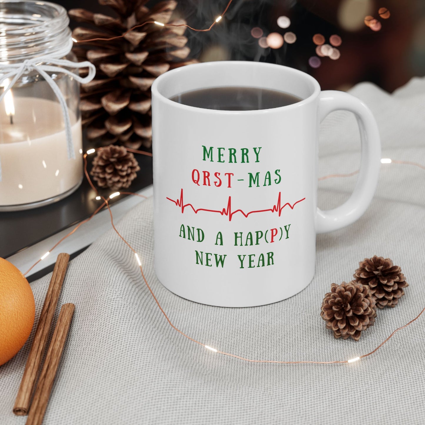 Cardiology Holiday Mug, Funny EKG Heartbeat Mug, Christmas Medical Mug for Cardiologists, Nurse Xmas Gift, Cardiac Cath Lab Coffee Mug, Heart Doctor Gift, Medical Humor Mug