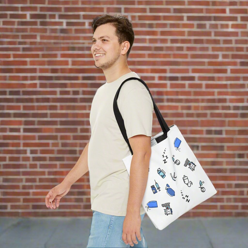White Anesthesia tote bag, CRNA, Nurse Anesthetist, Anesthesiologist, SRNA, Resident, Doctor, nurse gift.