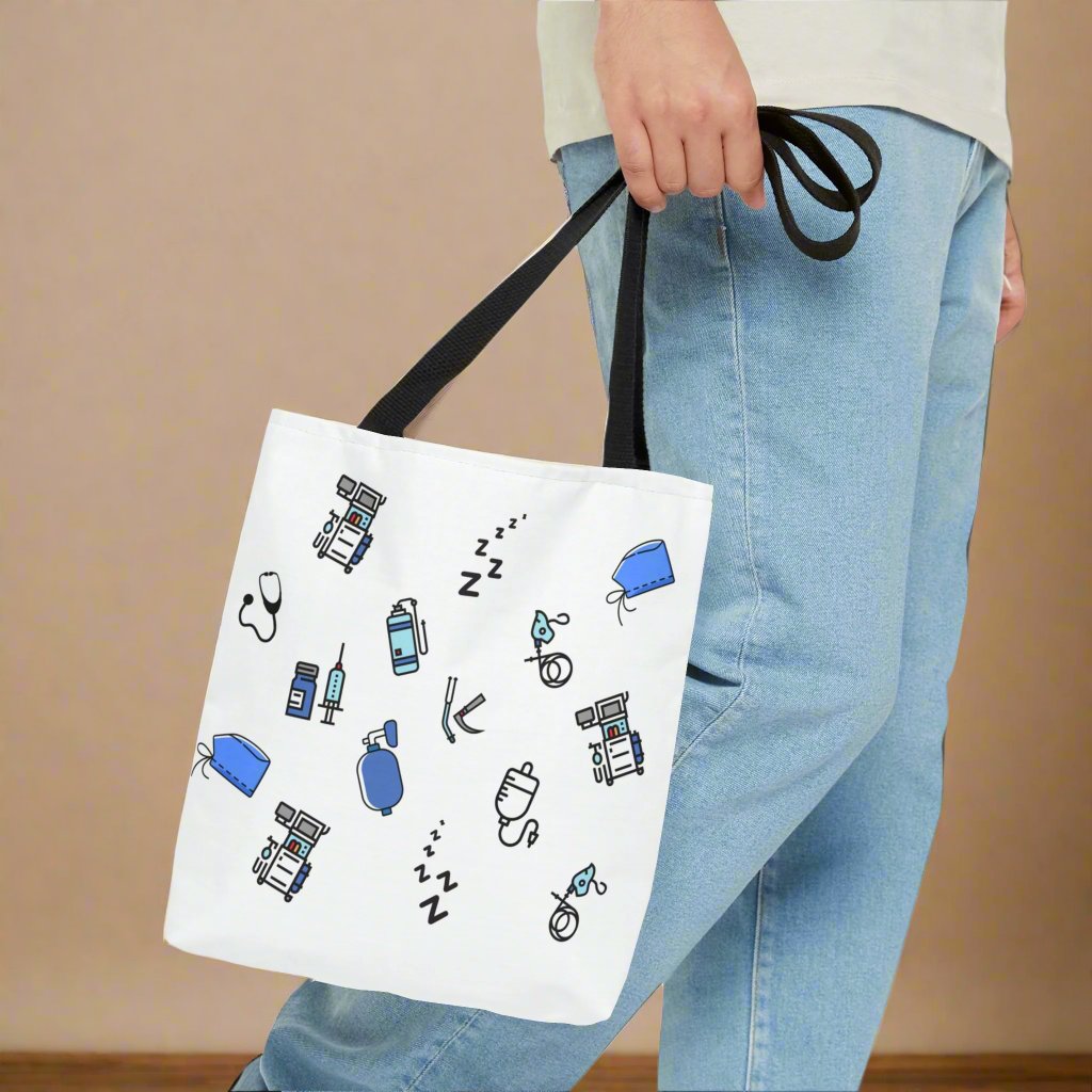 White Anesthesia tote bag, CRNA, Nurse Anesthetist, Anesthesiologist, SRNA, Resident, Doctor, nurse gift.