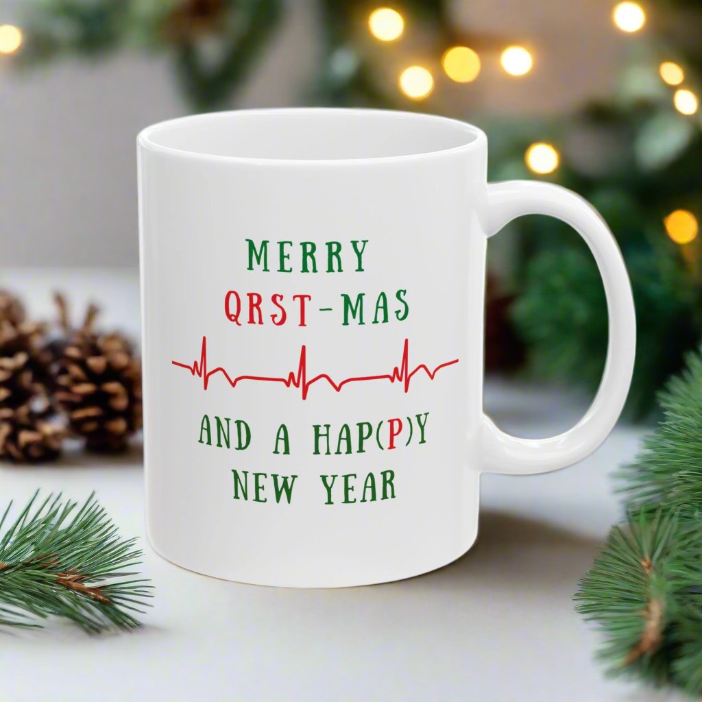 Cardiology Holiday Mug, Funny EKG Heartbeat Mug, Christmas Medical Mug for Cardiologists, Nurse Xmas Gift, Cardiac Cath Lab Coffee Mug, Heart Doctor Gift, Medical Humor Mug