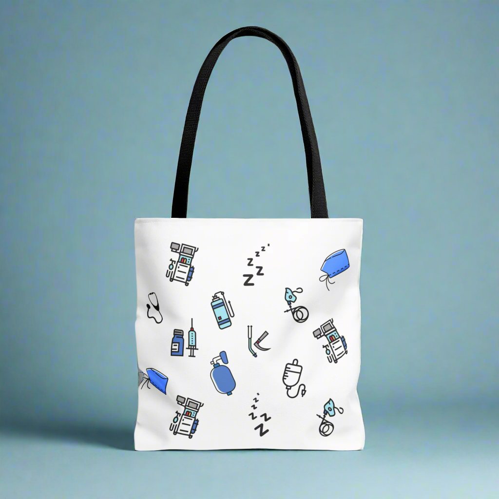 White Anesthesia tote bag, CRNA, Nurse Anesthetist, Anesthesiologist, SRNA, Resident, Doctor, nurse gift.