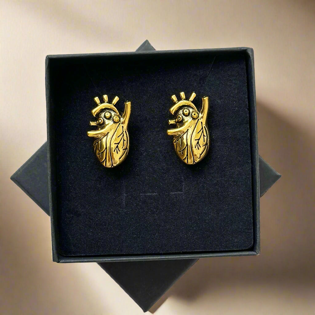 Anatomical Heart Gold Cufflinks, Cardiology Gift for Cardiologists, Doctor Graduation Gift, Heart-Themed Cufflinks for Men, Medical Jewelry for Doctors