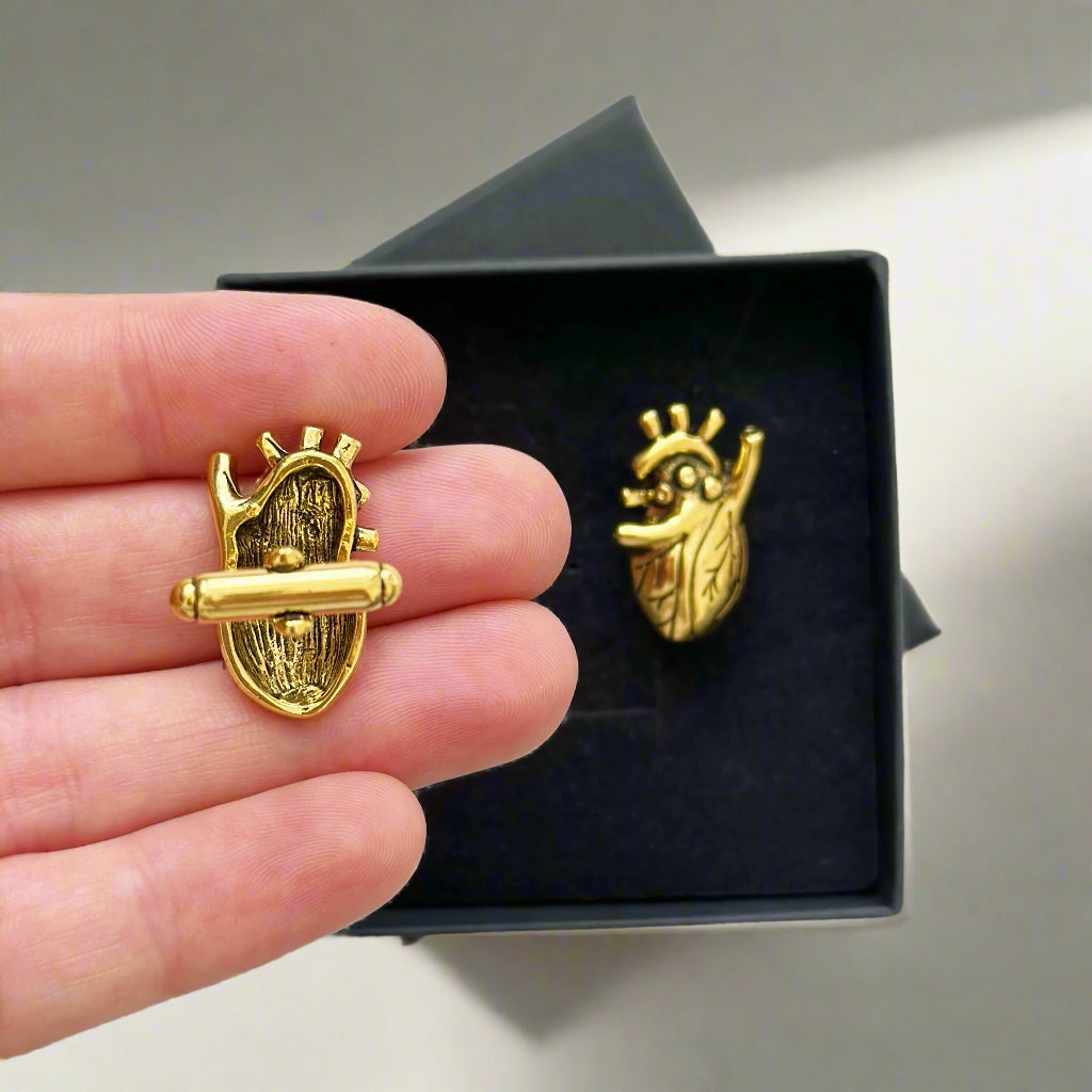 Anatomical Heart Gold Cufflinks, Cardiology Gift for Cardiologists, Doctor Graduation Gift, Heart-Themed Cufflinks for Men, Medical Jewelry for Doctors