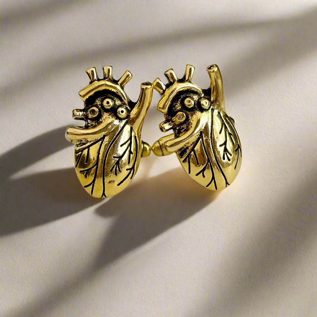 Anatomical Heart Gold Cufflinks, Cardiology Gift for Cardiologists, Doctor Graduation Gift, Heart-Themed Cufflinks for Men, Medical Jewelry for Doctors