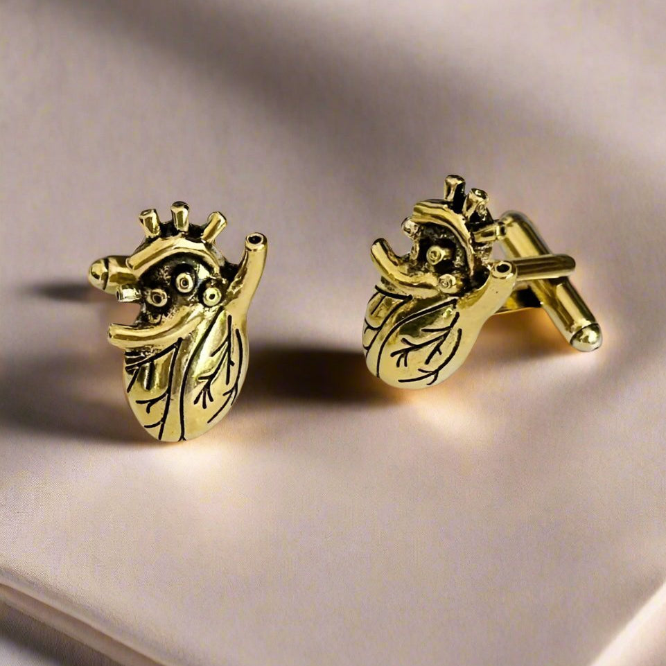Anatomical Heart Gold Cufflinks, Cardiology Gift for Cardiologists, Doctor Graduation Gift, Heart-Themed Cufflinks for Men, Medical Jewelry for Doctors