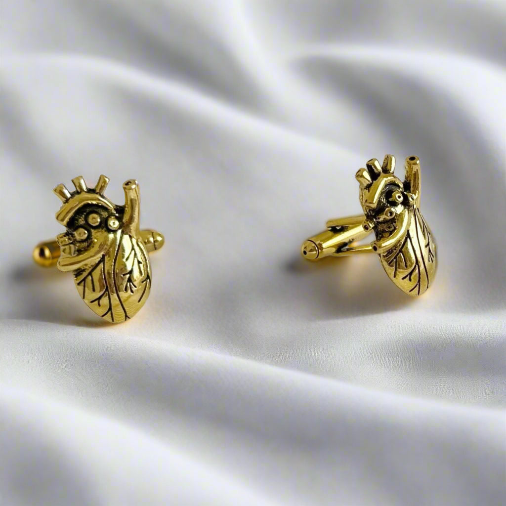 Anatomical Heart Gold Cufflinks, Cardiology Gift for Cardiologists, Doctor Graduation Gift, Heart-Themed Cufflinks for Men, Medical Jewelry for Doctors