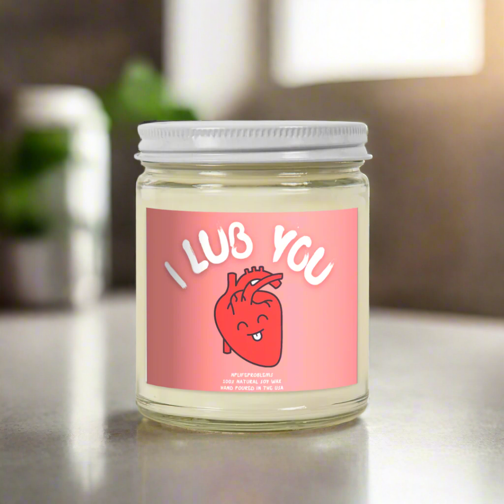 I Lub You Heart Candle, Medical Humor Valentine’s Gift, Cardiology Candle for Cardiologists, Anniversary Gift for Doctors, Funny Heart-Themed Candle