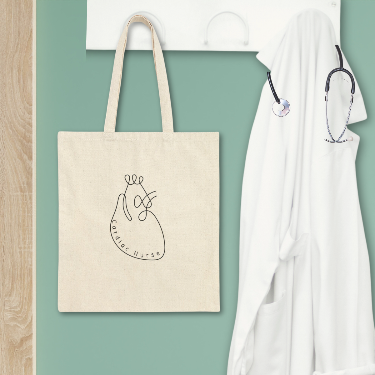 Minimalist Heart Cardiac Nurse work Tote Bag Cute Graduation gift for Cardiology team and cardiovascular RNs Anatomical Medical line art