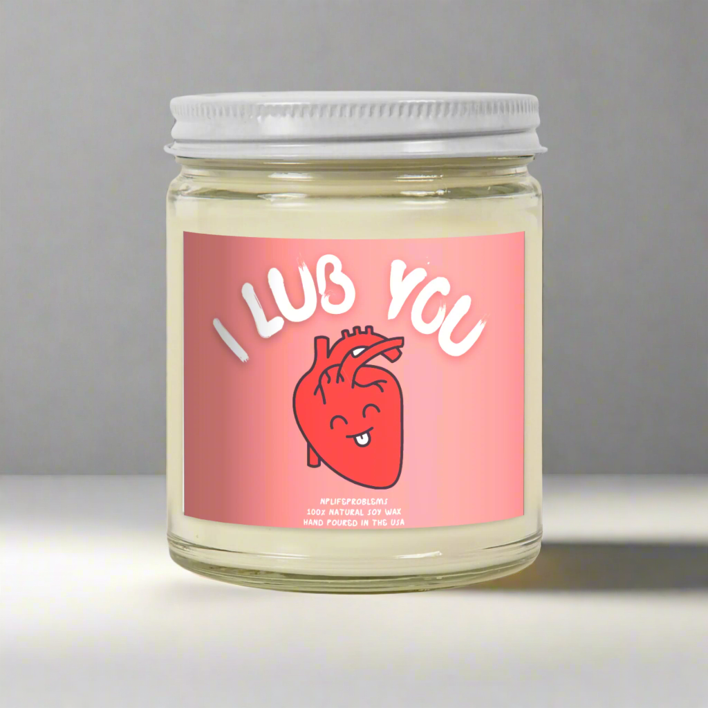 I Lub You Heart Candle, Medical Humor Valentine’s Gift, Cardiology Candle for Cardiologists, Anniversary Gift for Doctors, Funny Heart-Themed Candle
