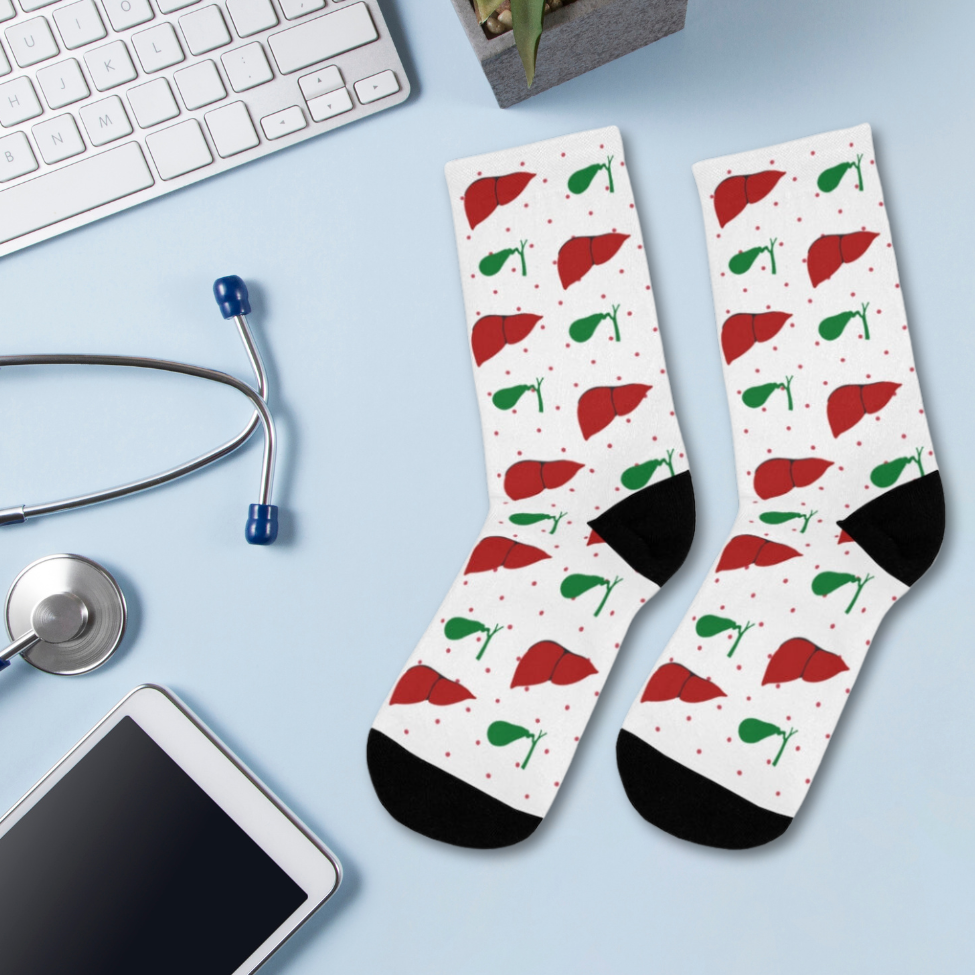 White Liver and Gallbladder socks, hepatology, hepatobiliary, doctor socks, nurse socks, surgeon gift.