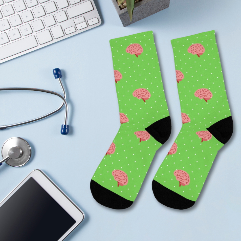 Green Neurology, Neurologist socks, Neurosurgery, Brain