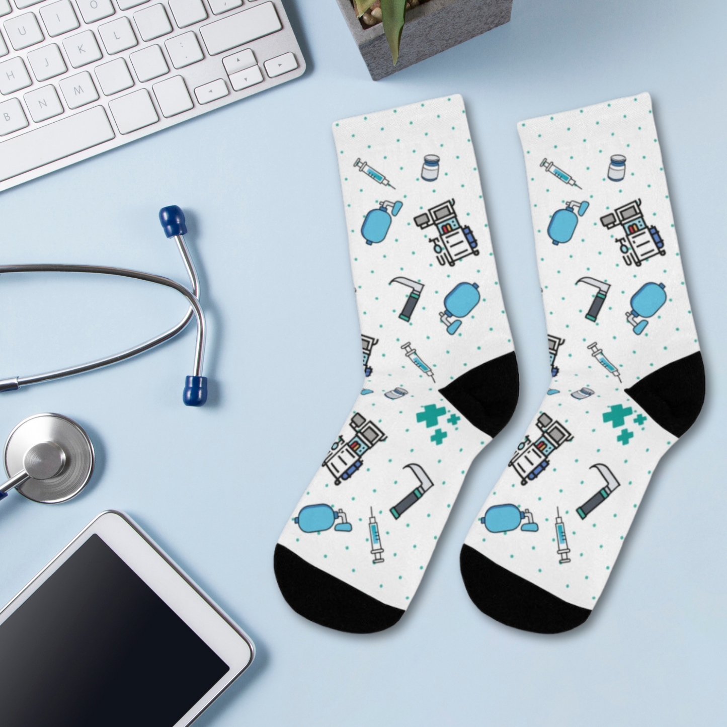 White Anesthesia socks, CRNA, anesthetist, anesthesiologist, surgery socks, SRNA, nurse anesthetist gift
