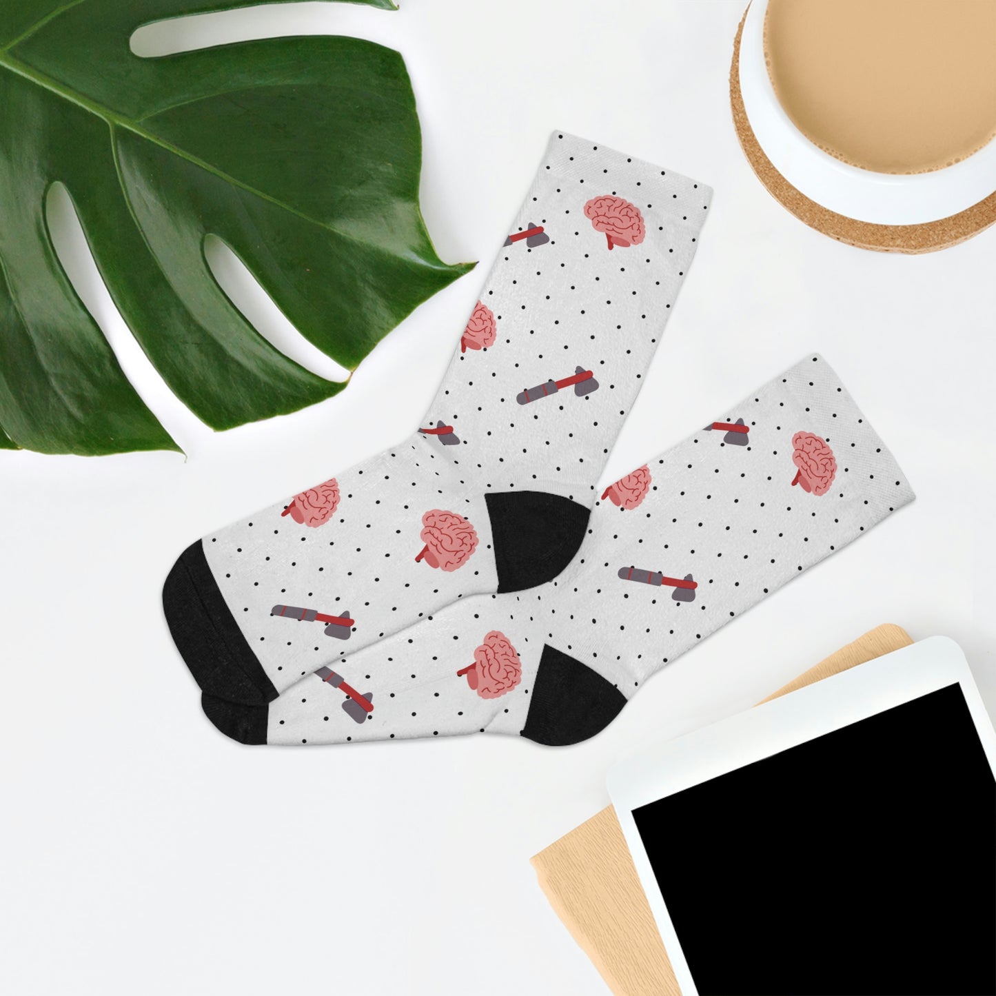 Brain and reflex hammer white socks, Neurology, Neurologist socks, Neurosurgery, Brain