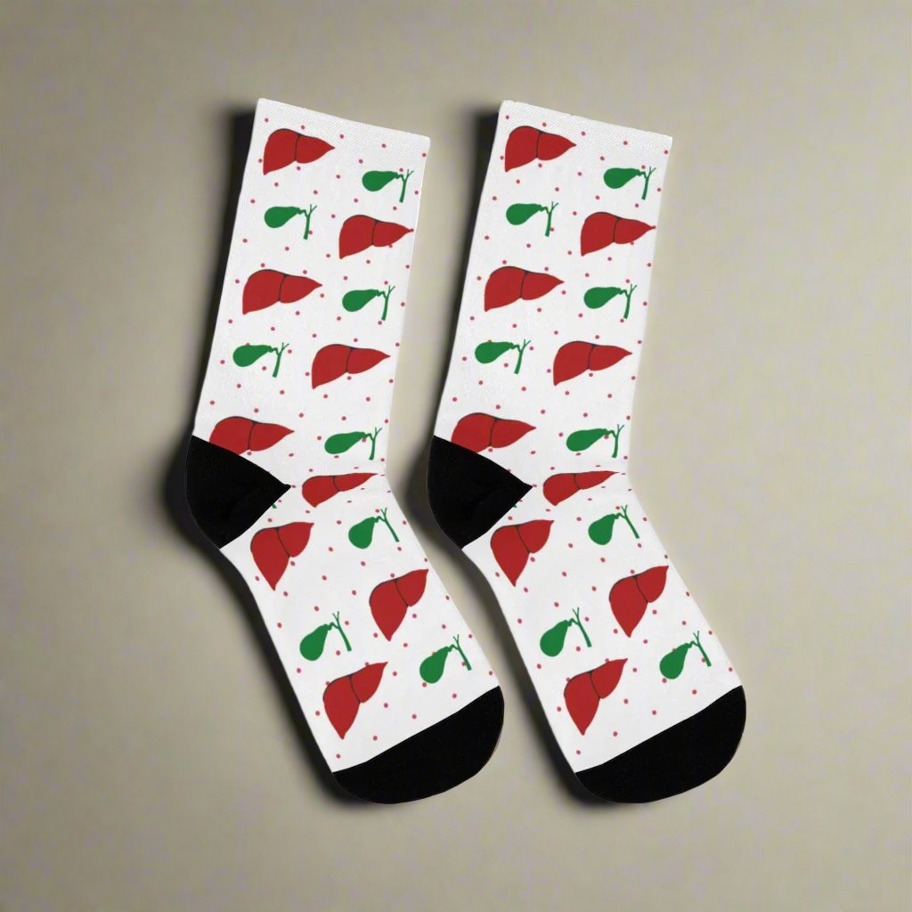 White Liver and Gallbladder socks, hepatology, hepatobiliary, doctor socks, nurse socks, surgeon gift.