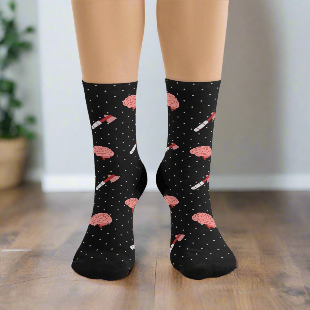 Black Brain and reflex hammer white socks, Neurology, Neurologist socks, Neurosurgery, Brain