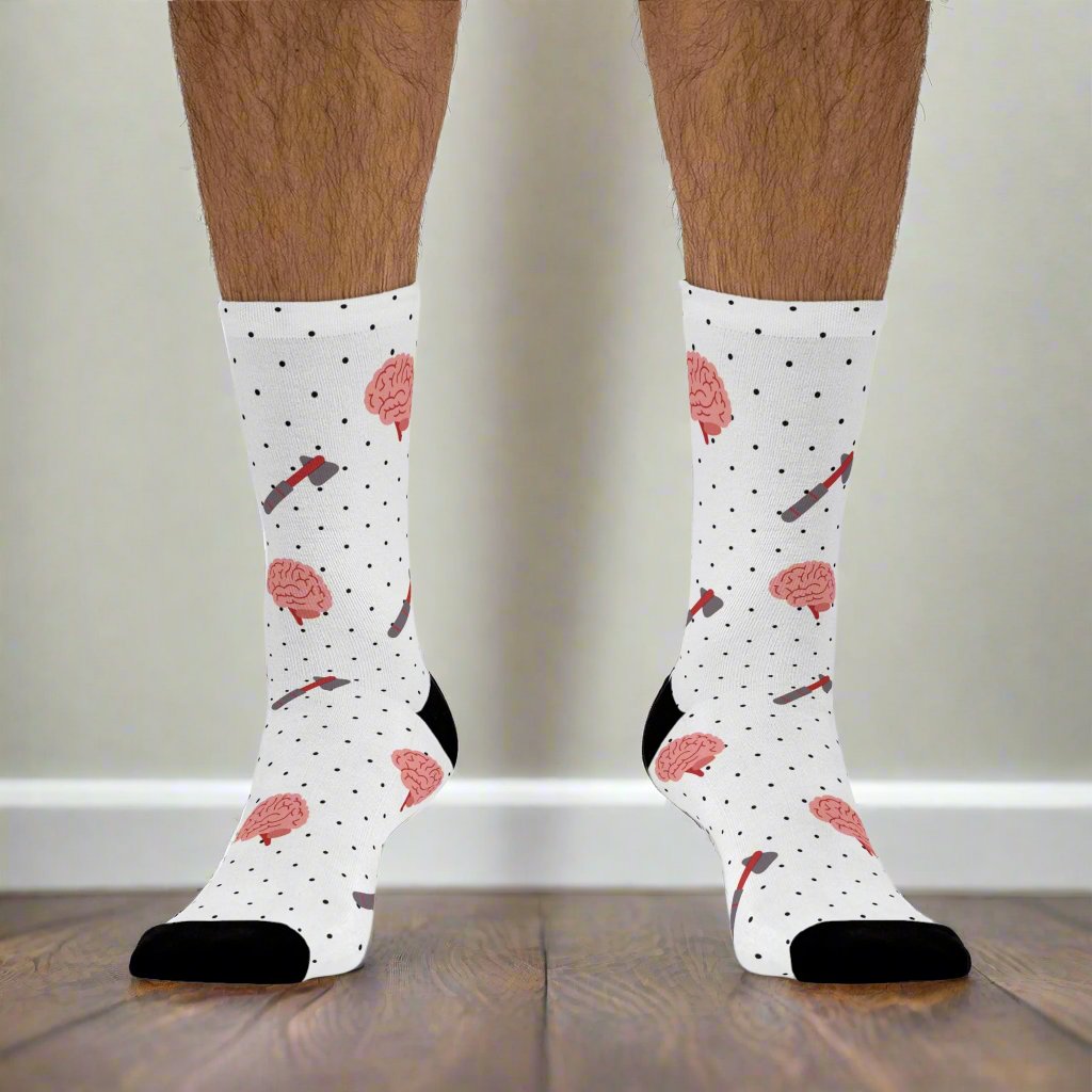 Brain and reflex hammer white socks, Neurology, Neurologist socks, Neurosurgery, Brain