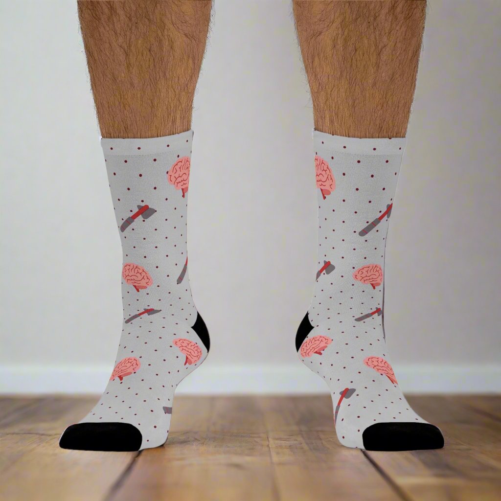 Grey Brain and reflex hammer white socks, Neurology, Neurologist socks, Neurosurgery, Brain