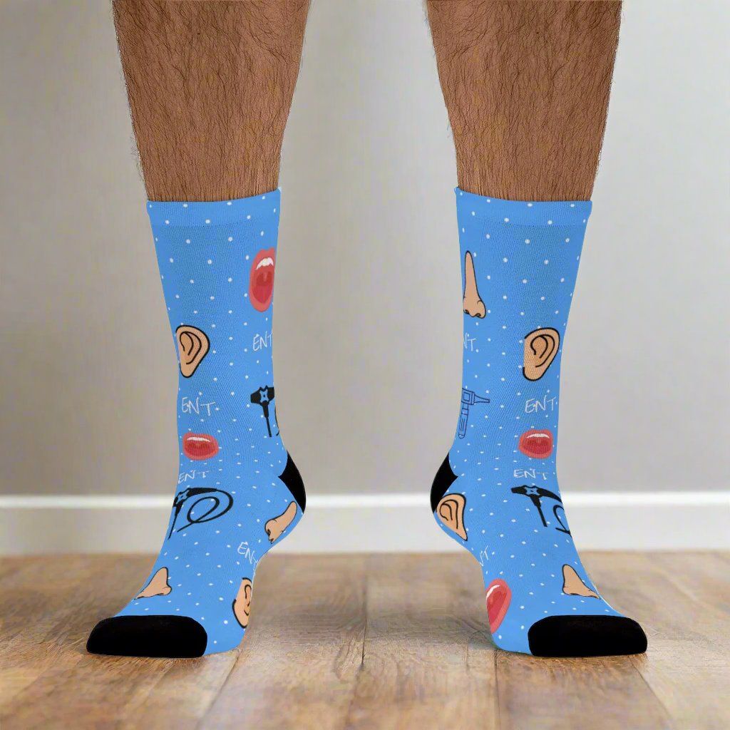 Blue ENT socks, Ear nose and throat doctor, doctor socks, Otoscope, otolaryngology, endoscope, nose doctor, nose surgeon, throat surgeon, ear surgeon,