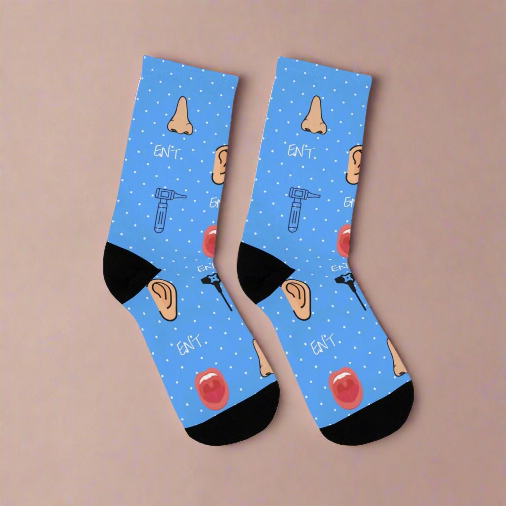 Blue ENT socks, Ear nose and throat doctor, doctor socks, Otoscope, otolaryngology, endoscope, nose doctor, nose surgeon, throat surgeon, ear surgeon,