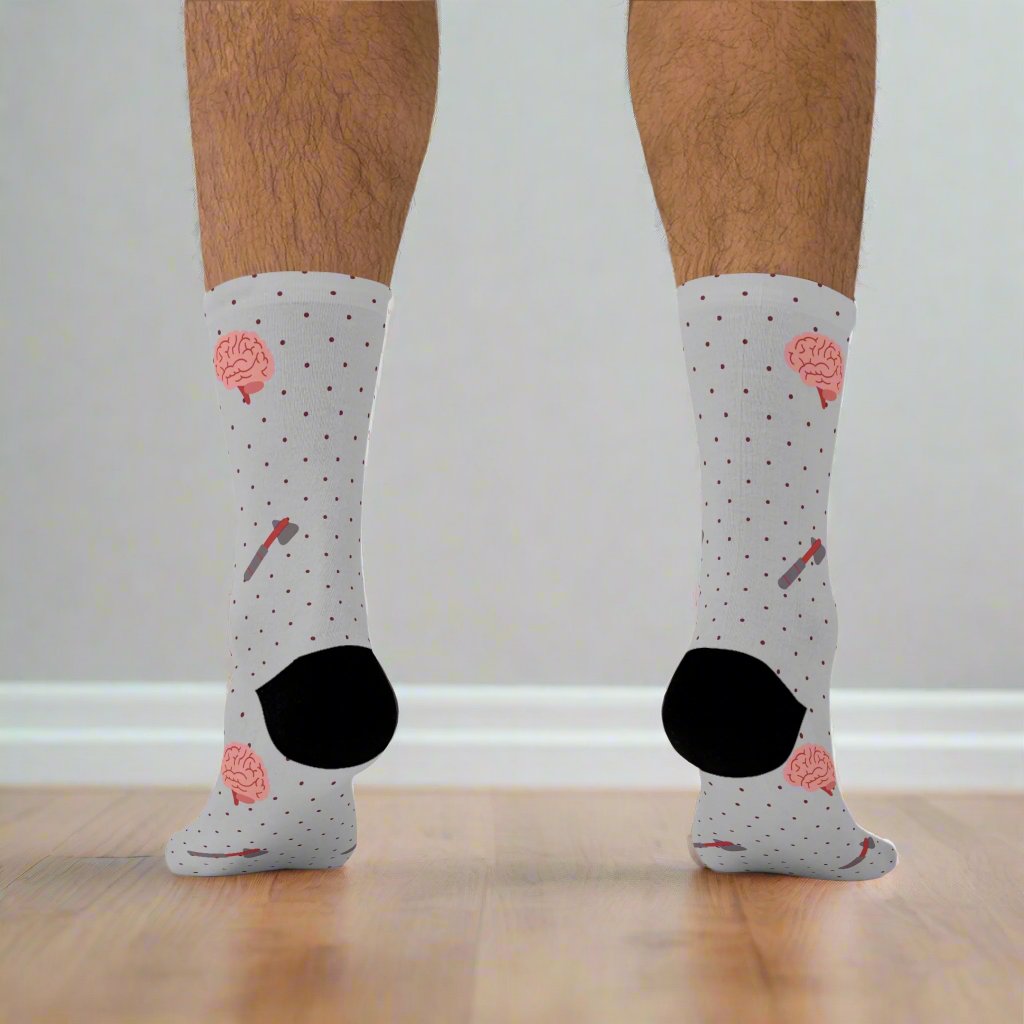 Grey Brain and reflex hammer white socks, Neurology, Neurologist socks, Neurosurgery, Brain