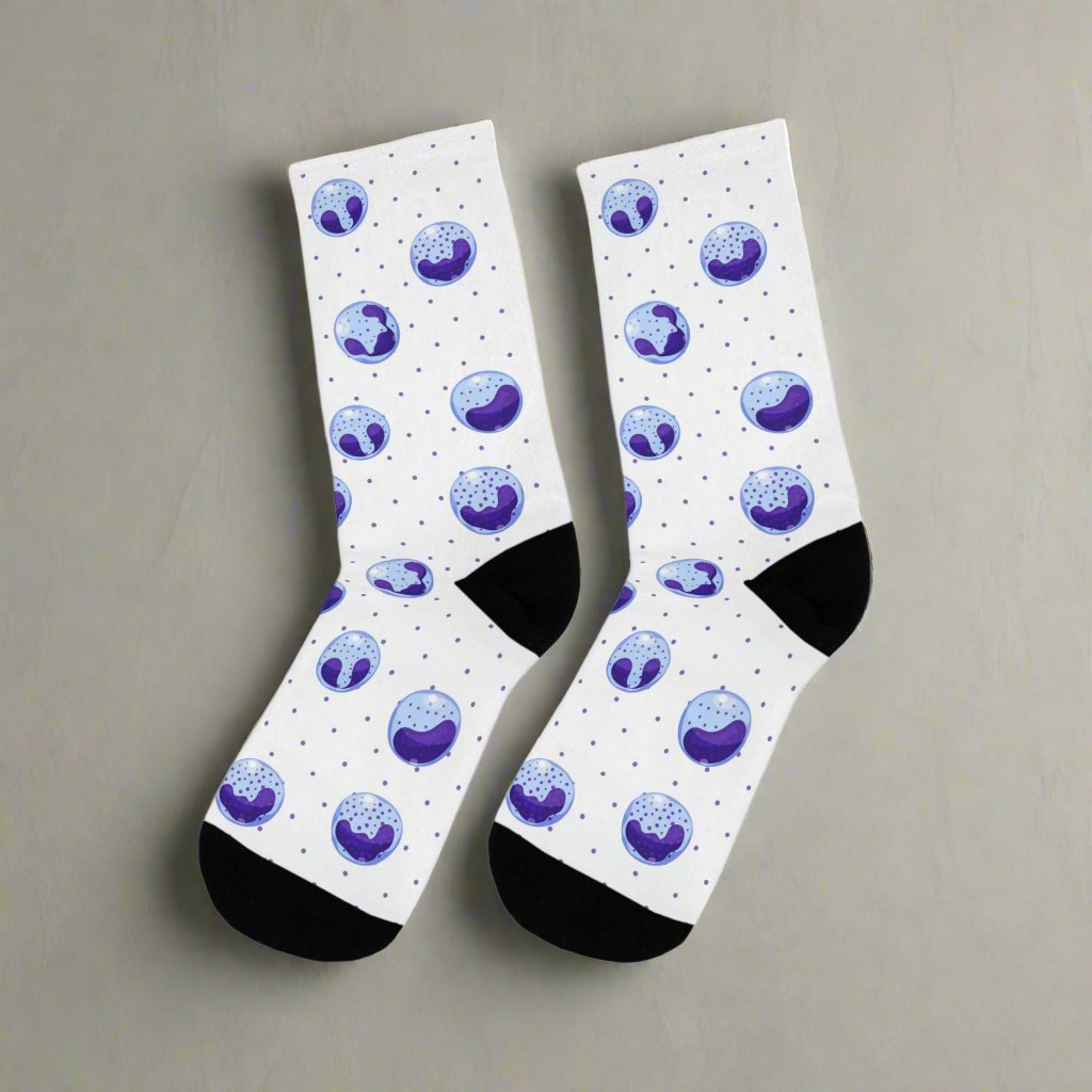 Hematology, band blood cells socks, doctor socks, lab tech socks, microbiology, blood cells, oncology socks, band cells, medical socks