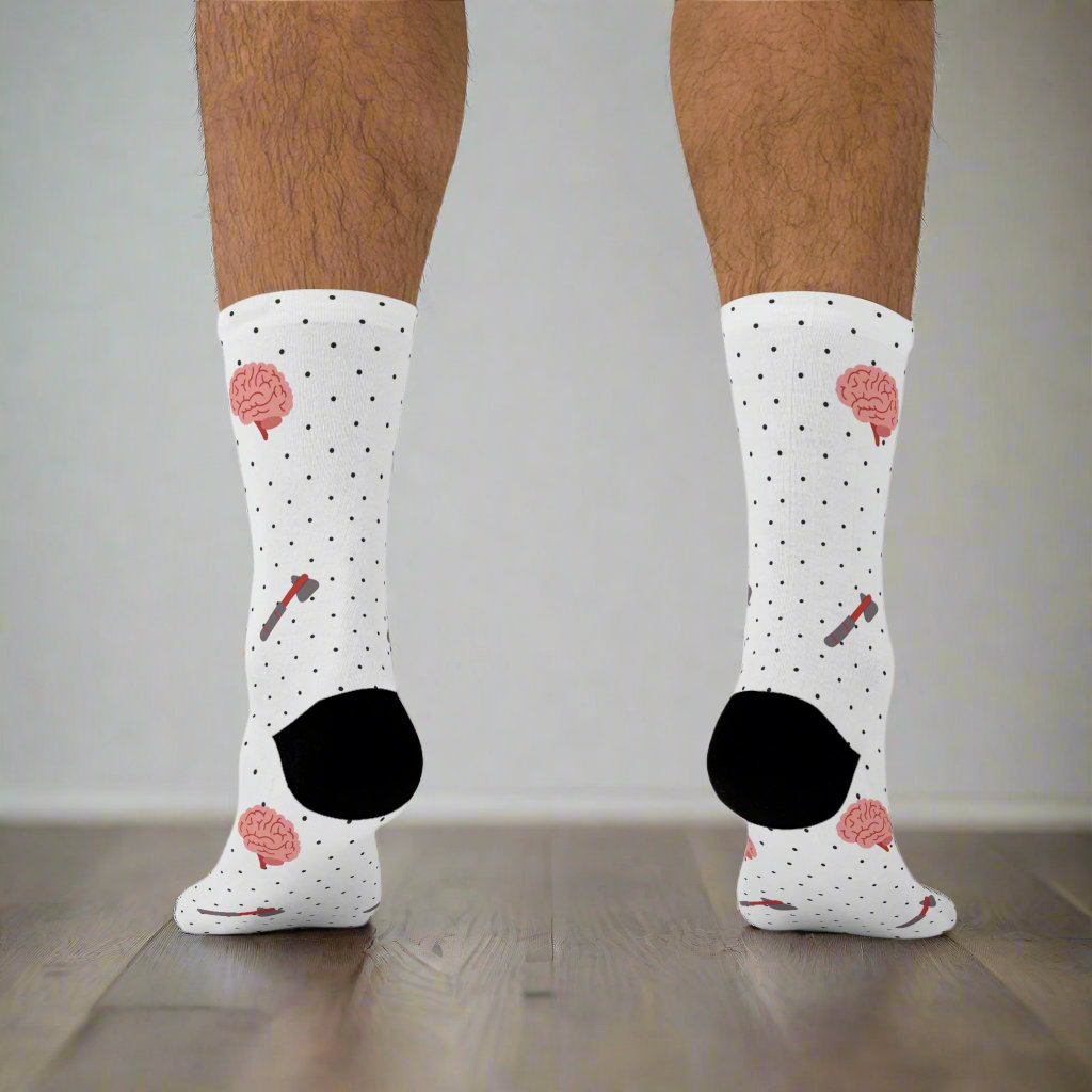 Brain and reflex hammer white socks, Neurology, Neurologist socks, Neurosurgery, Brain