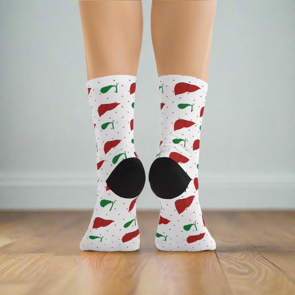 White Liver and Gallbladder socks, hepatology, hepatobiliary, doctor socks, nurse socks, surgeon gift.