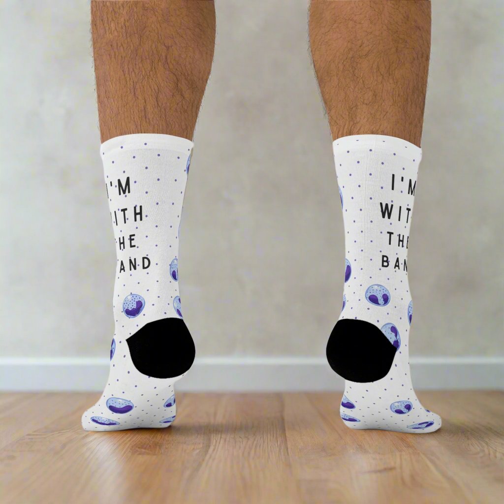 Hematology, Im with the band socks, doctor socks, lab tech socks, microbiology, blood cells, oncology socks, band cells, medical socks
