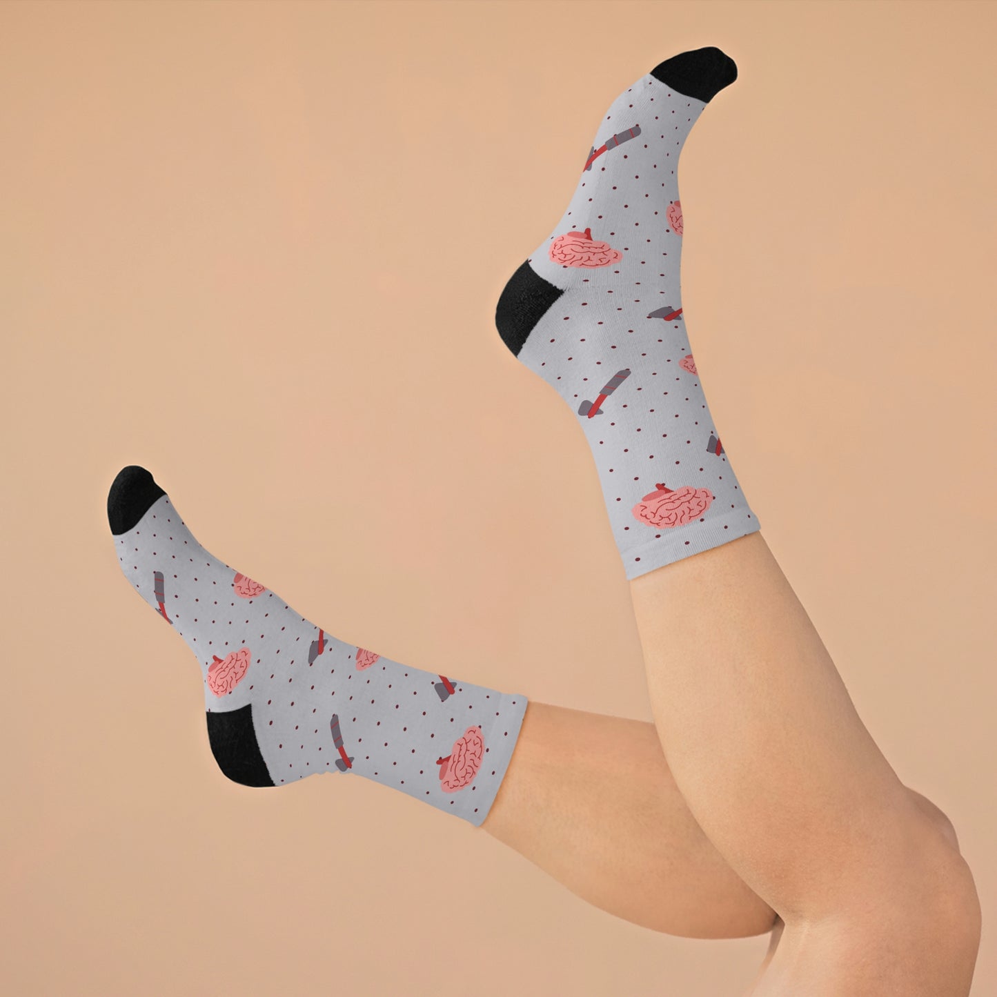 Grey Brain and reflex hammer white socks, Neurology, Neurologist socks, Neurosurgery, Brain
