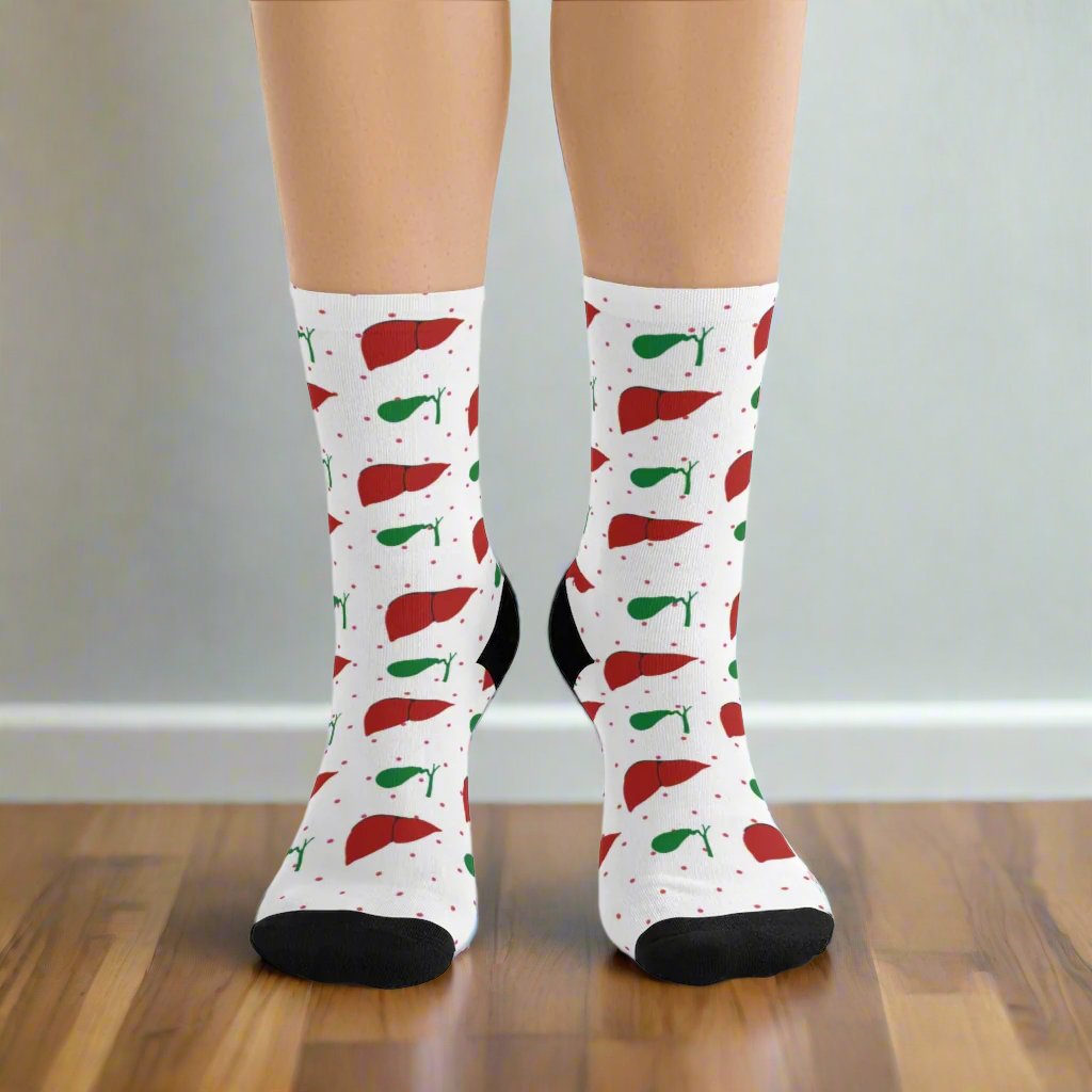 White Liver and Gallbladder socks, hepatology, hepatobiliary, doctor socks, nurse socks, surgeon gift.
