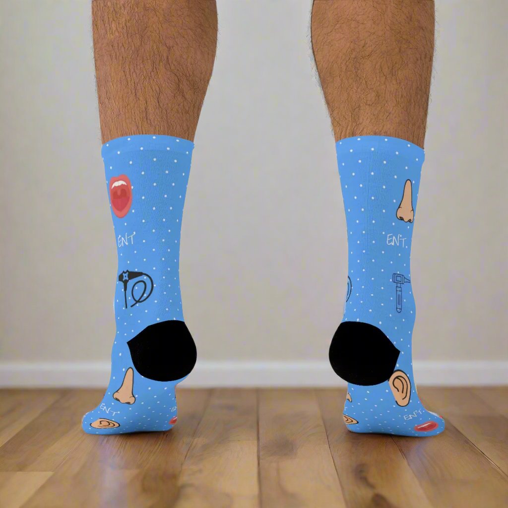 Blue ENT socks, Ear nose and throat doctor, doctor socks, Otoscope, otolaryngology, endoscope, nose doctor, nose surgeon, throat surgeon, ear surgeon,