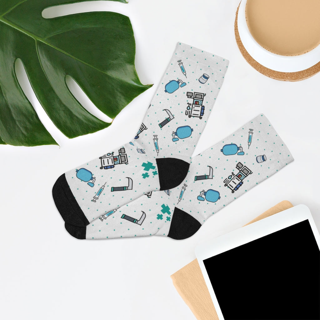 White Anesthesia socks, CRNA, anesthetist, anesthesiologist, surgery socks, SRNA, nurse anesthetist gift