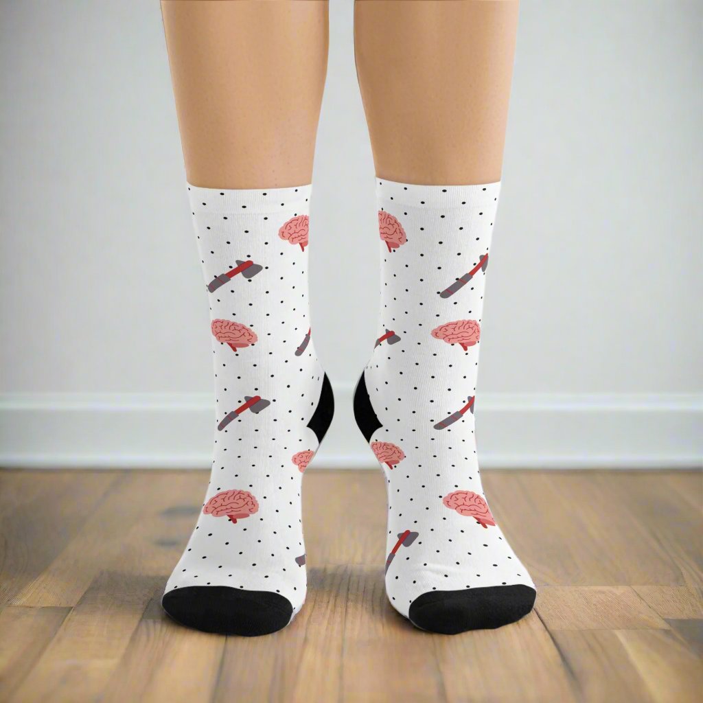 Brain and reflex hammer white socks, Neurology, Neurologist socks, Neurosurgery, Brain