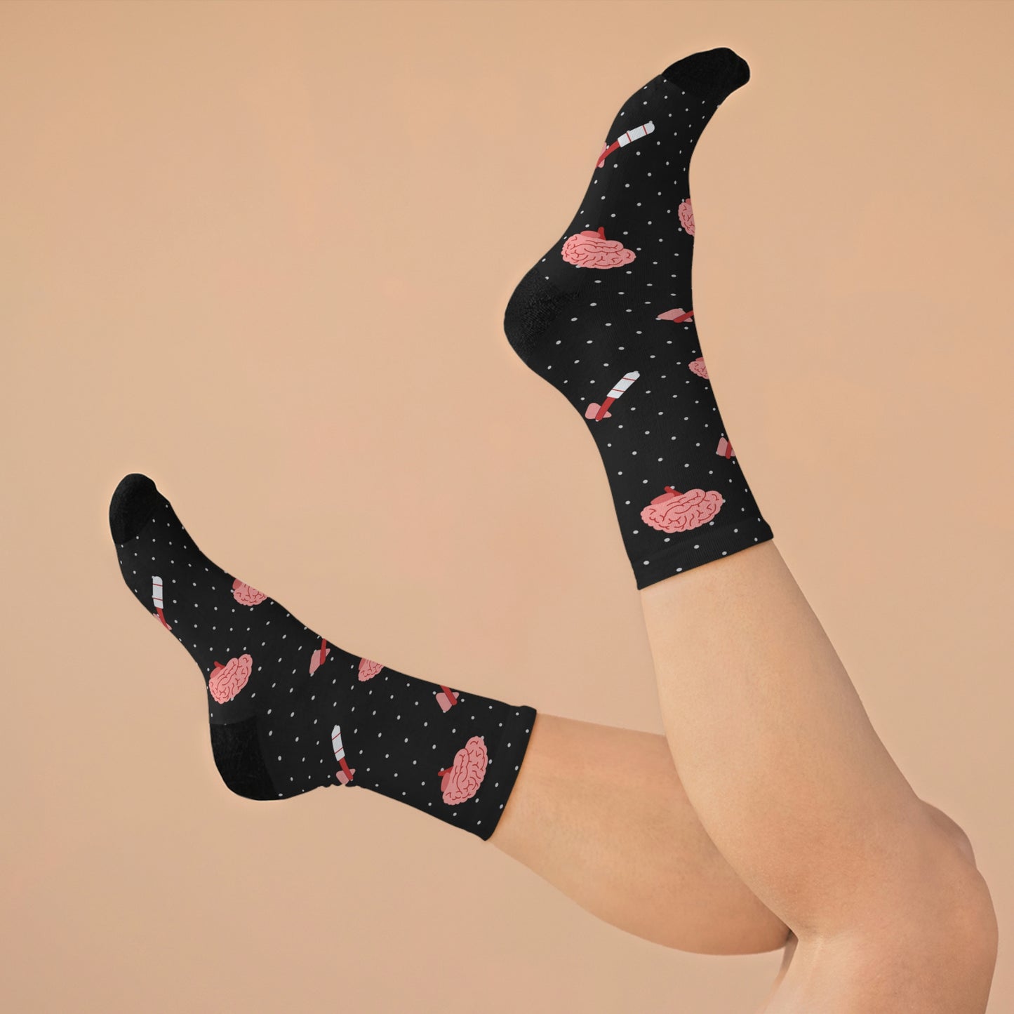 Black Brain and reflex hammer white socks, Neurology, Neurologist socks, Neurosurgery, Brain