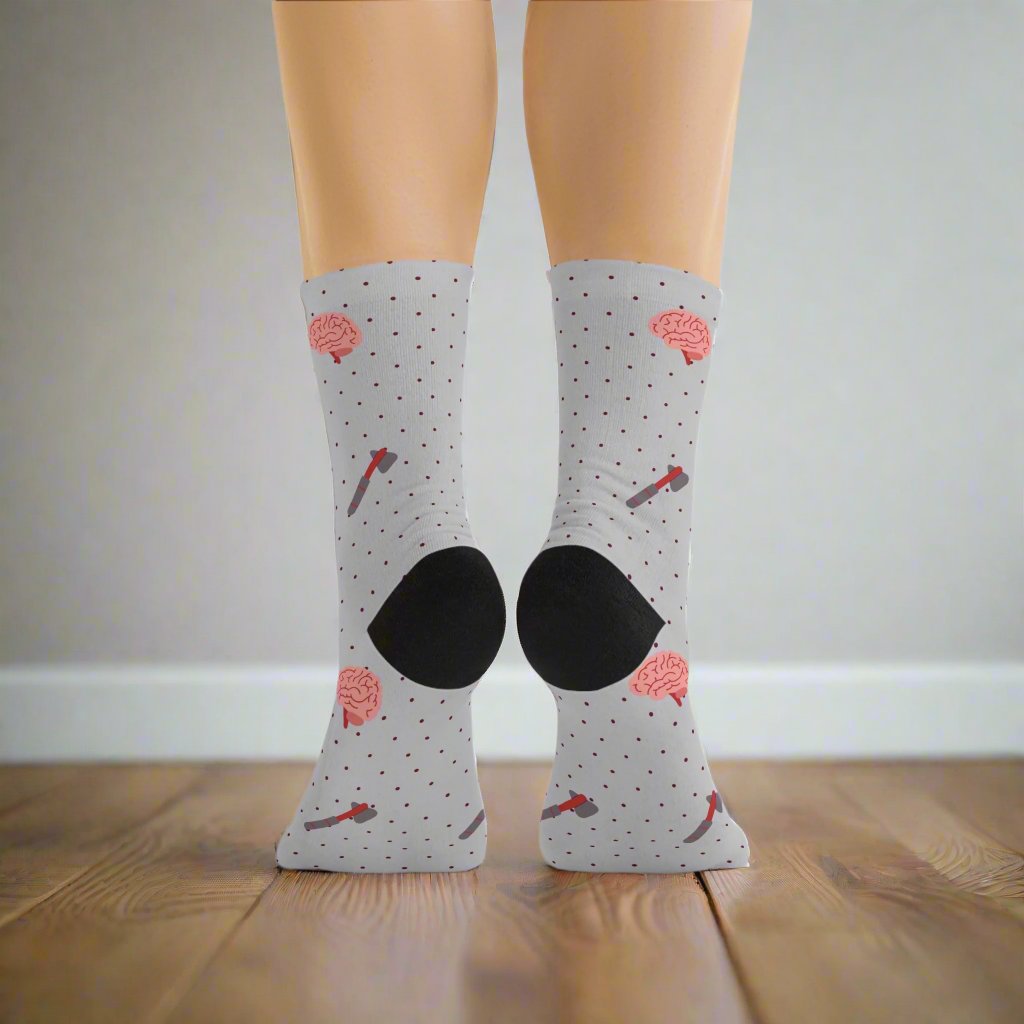 Grey Brain and reflex hammer white socks, Neurology, Neurologist socks, Neurosurgery, Brain