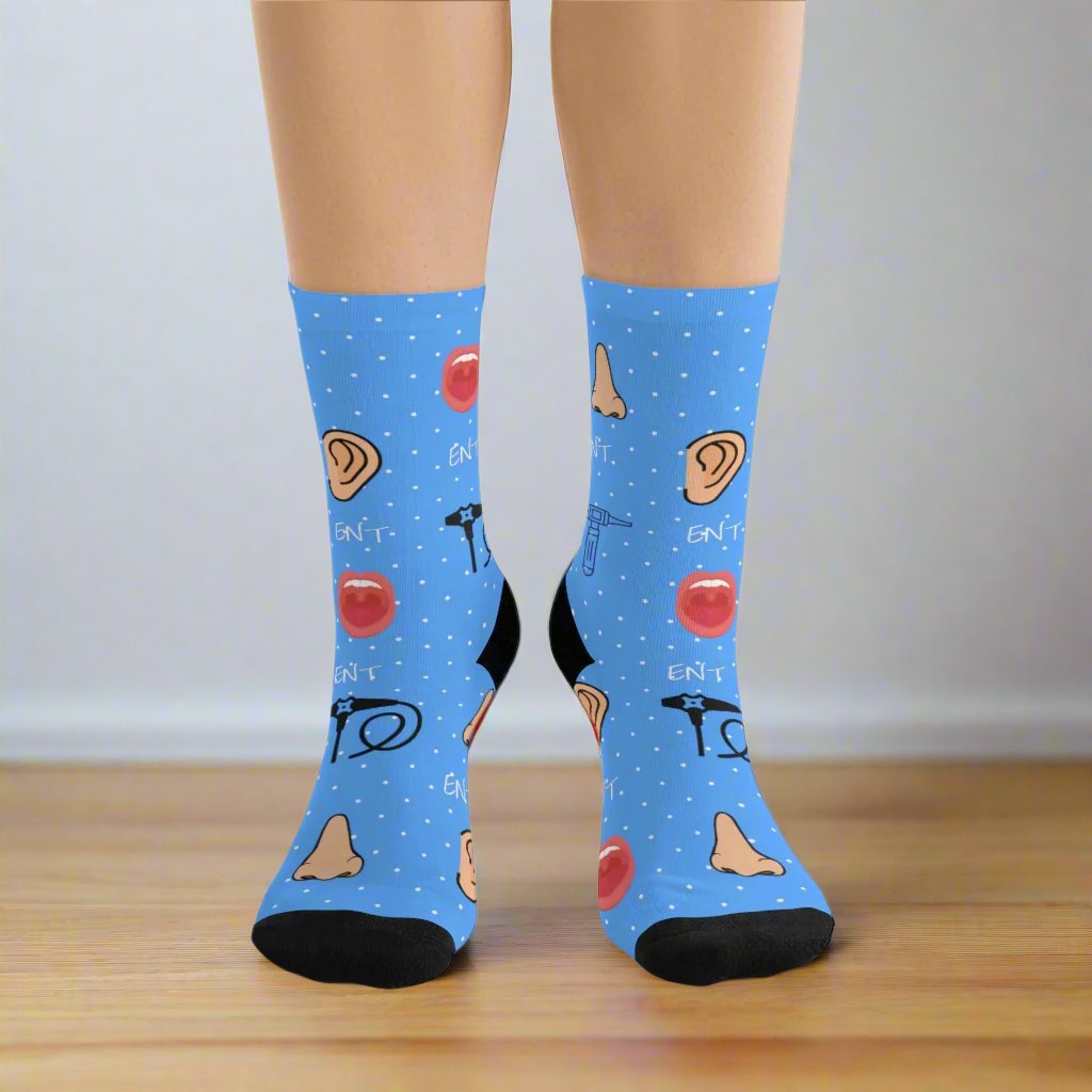Blue ENT socks, Ear nose and throat doctor, doctor socks, Otoscope, otolaryngology, endoscope, nose doctor, nose surgeon, throat surgeon, ear surgeon,