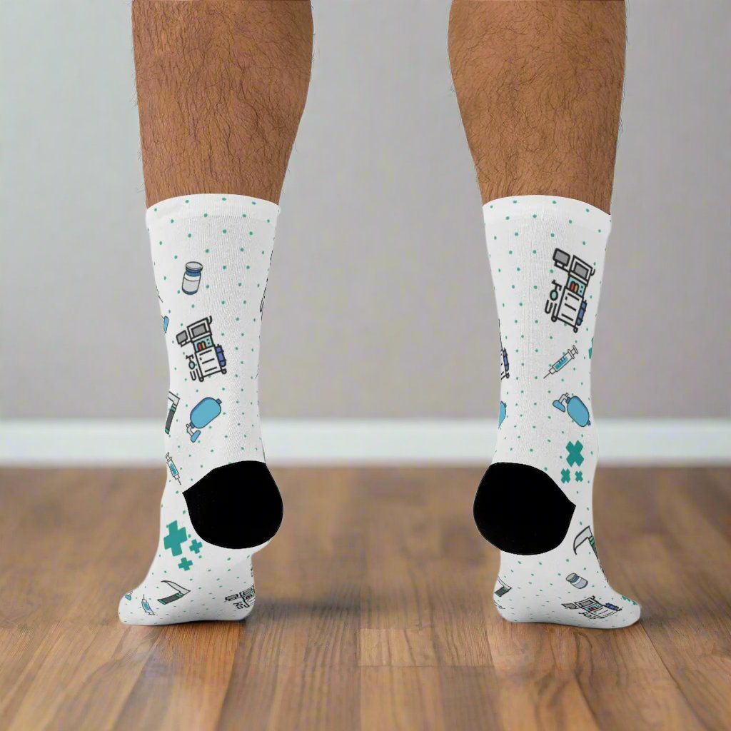 White Anesthesia socks, CRNA, anesthetist, anesthesiologist, surgery socks, SRNA, nurse anesthetist gift